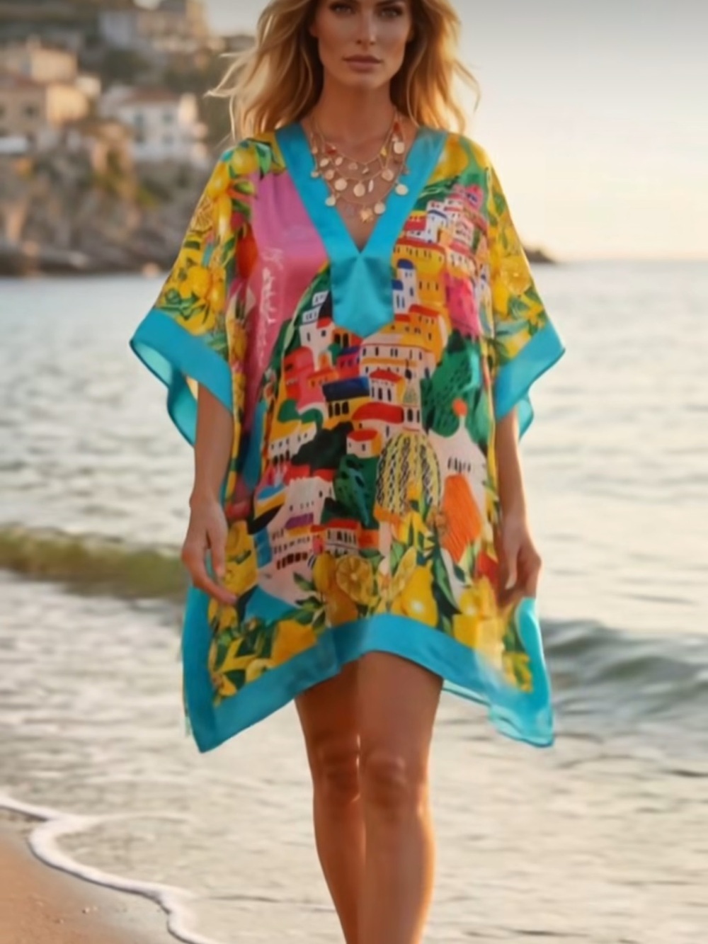 Antica Sartoria 2026 Colorful Positano Print Kaftan NWT O/S